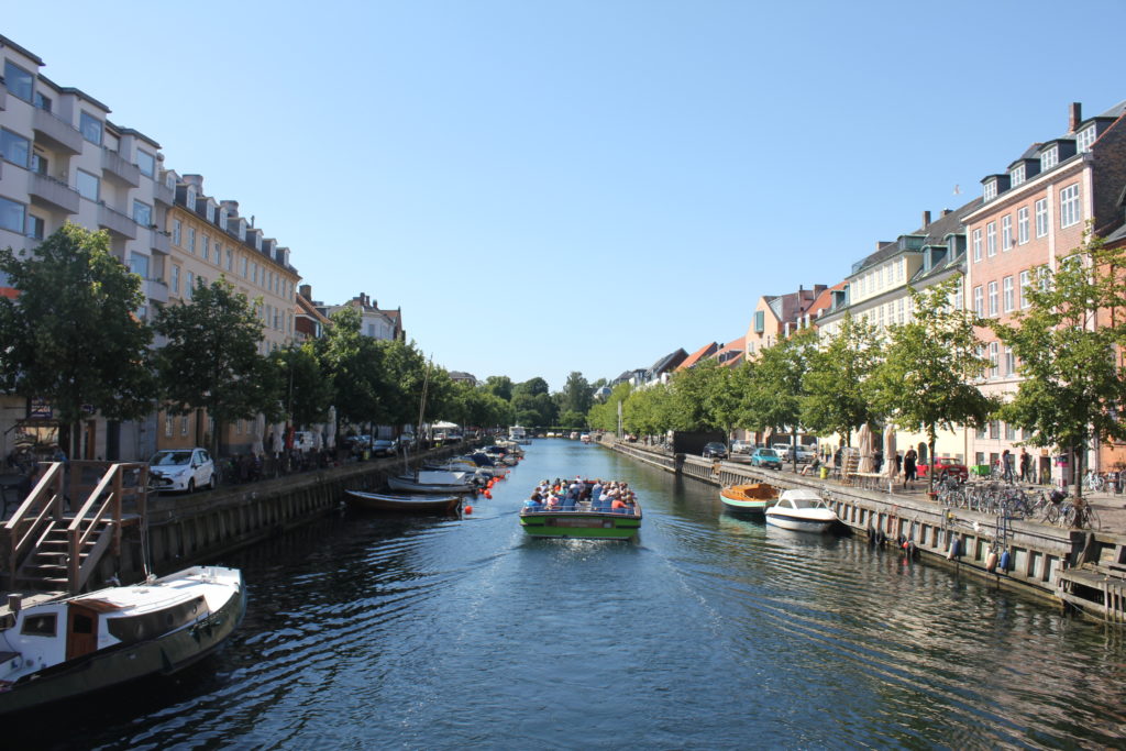 Green boat on canal